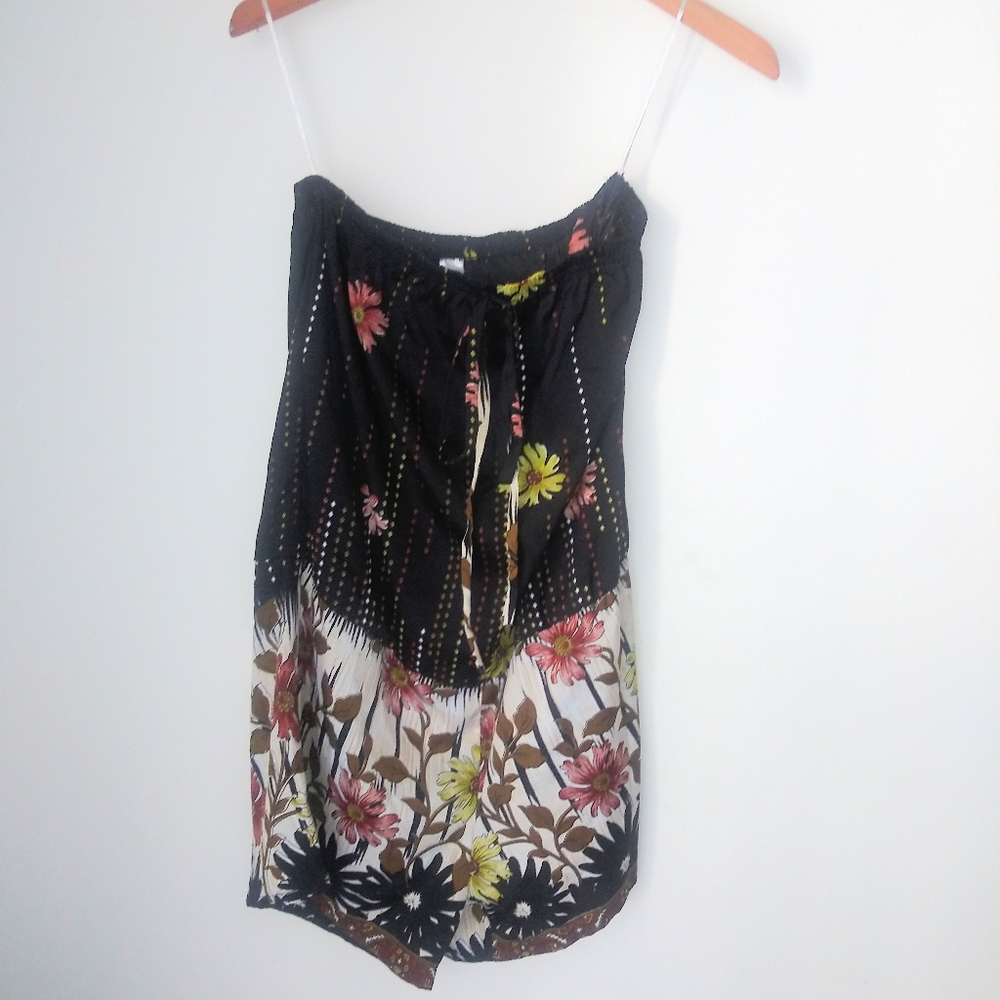 Strapless Women's Black & Floral Romper Size L